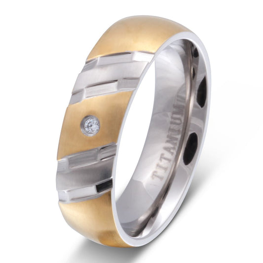 Palermo Damen Titan Ring mit Gravur, Verlobungsring in Silber-Gold | Titanring | damen, gold, ring, silber, titan, titanring, zirkonia | schmuckmitgravur.de