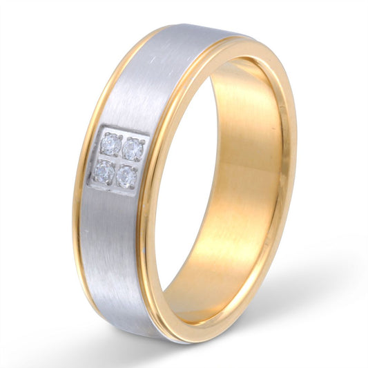 Quattro Damen Ring mit Gravur, Edelstahlring in Silber-Gold | Edelstahlring | damen, edelstahl, edelstahlring, gold, ring, silber, zirkonia | schmuckmitgravur.de