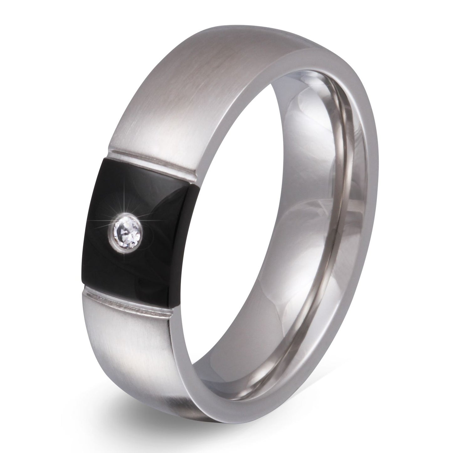 Raval Edelstahl Damen Ring mit Gravur und Stein, Verlobungsring, silber schwarz | Edelstahlring | damen, edelstahl, edelstahlring, ring, schwarz, silber, zirkonia | schmuckmitgravur.de