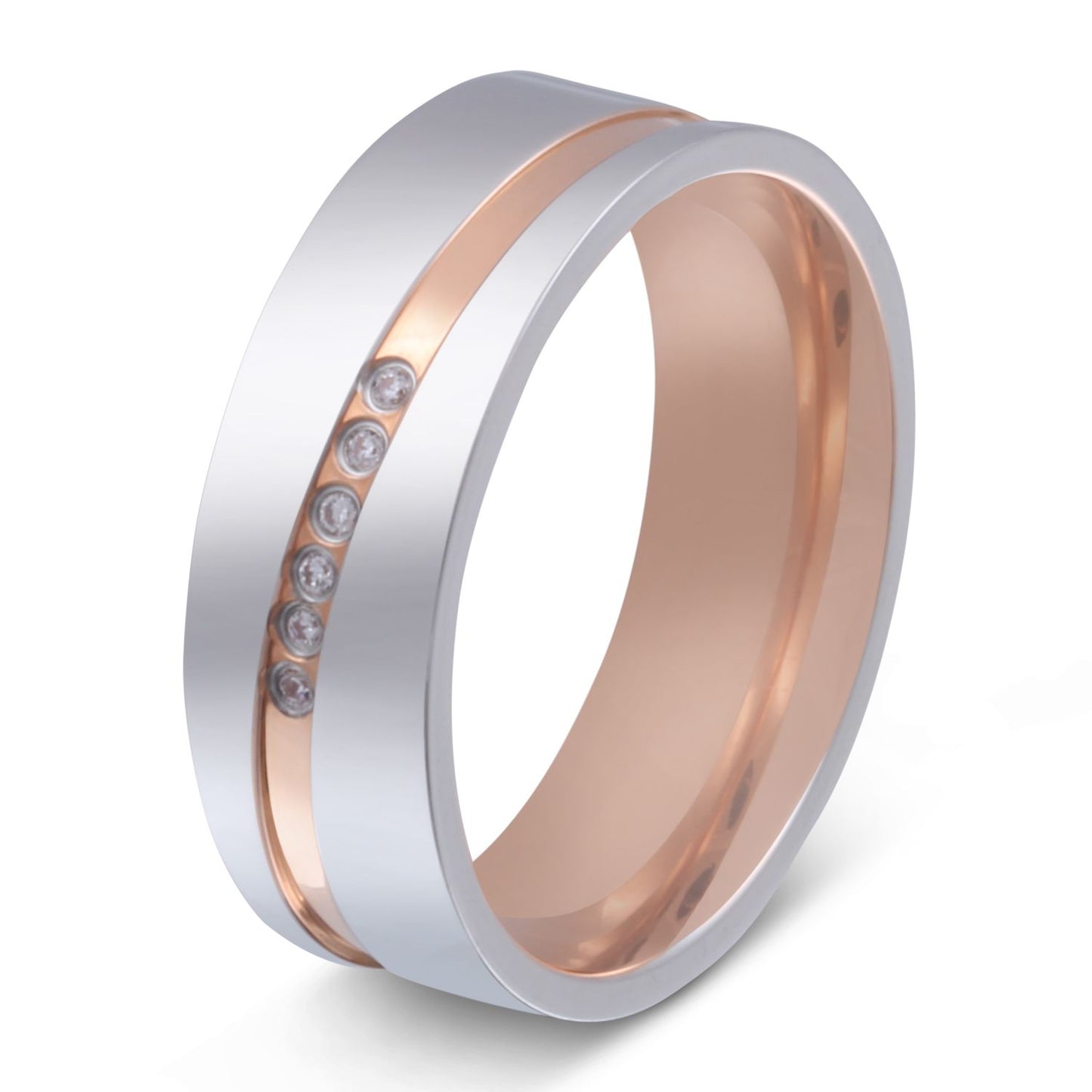 Reina Damen Edelstahl Ring mit Steine, Verlobungsring, inkl. Gravur, silber roségold | Edelstahlring | damen, edelstahl, edelstahlring, gold, ring, rosegold, rosé, silber | schmuckmitgravur.de