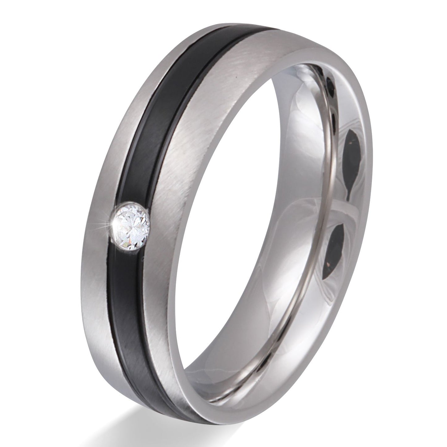 Themse Damen, Ring mit Gravur, Edelstahlring in Silber-Schwarz | Edelstahlring | damen, edelstahl, edelstahlring, ring, schwarz, silber, zirkonia | schmuckmitgravur.de