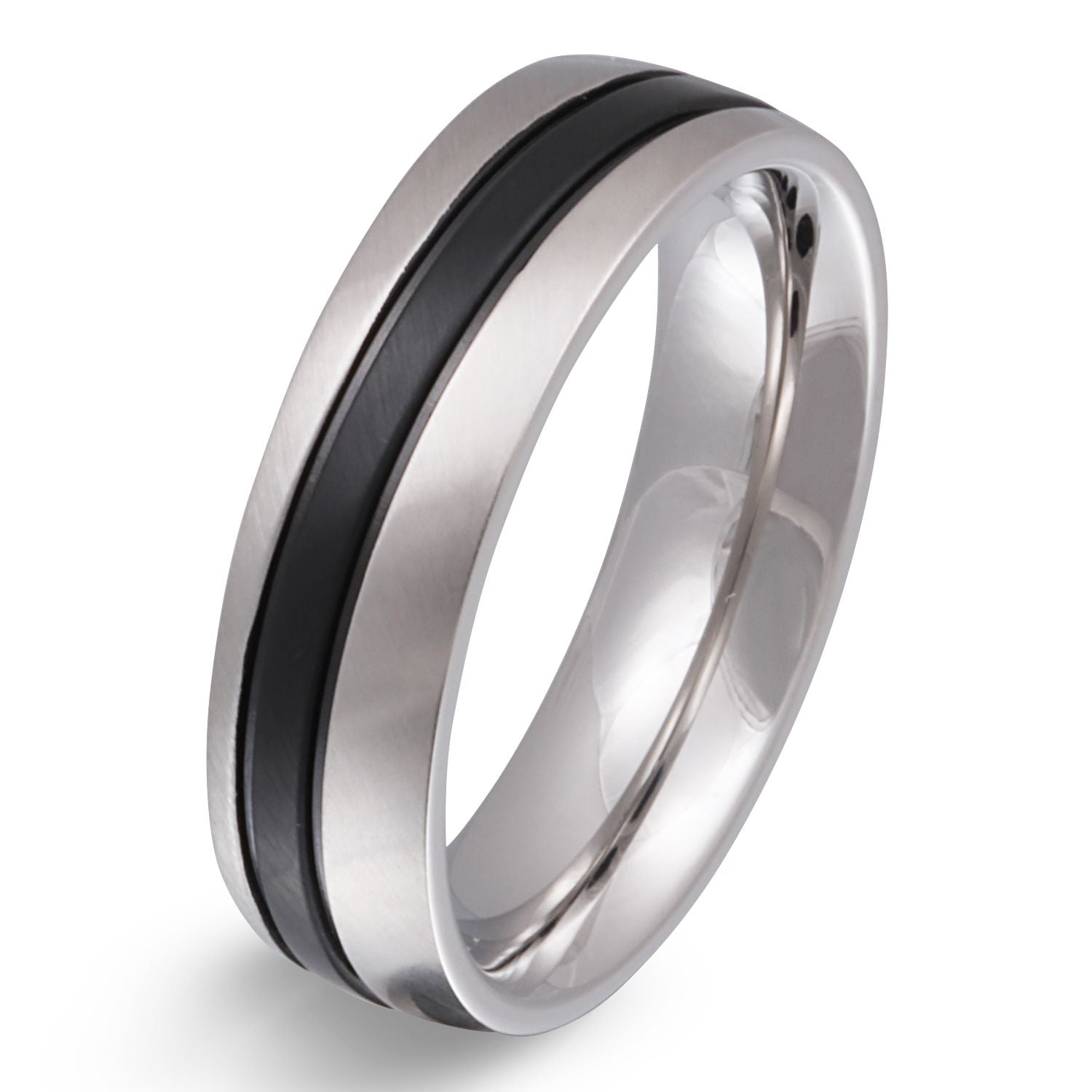 Themse Ring mit Gravur, Edelstahlring in Silber-Schwarz | Edelstahlring | damen, edelstahl, edelstahlring, herren, ring, schwarz, silber, unisex | schmuckmitgravur.de