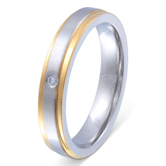 Trenzado Damen Edelstahl Ring mit Stein, Verlobungsring, inkl. Gravur, silber gold | Edelstahlring | damen, edelstahl, edelstahlring, gold, ring, silber, zirkonia | schmuckmitgravur.de